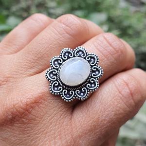 Moonstone <b>Ring</b> Oval Silver Handmade Traditional Indian Jewelry Fashion Jewellery Natural Gemstone Elegant Gift For Women - Product Image 2