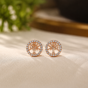 Boucles d'oreilles clous en moissanite pour femme, motif arbre, taille brillante ronde, pour cadeau de mariage, bijoux - Product Image 1
