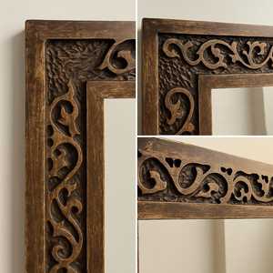 Orion Handicraft OH-3563 Carved Wooden <b>Wall</b> <b>Mirror</b> Modern <b>Rectangular</b> Frame Handcrafted Eco-Friendly Durable Decorative <b>Mirror</b> - Product Image 4