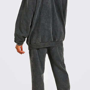 Ensemble de survêtement 100 % haute qualité pour homme, hiver, deux pièces, effet délavé, avec strass, fermeture éclair, pantalon de jogging et sweat à capuche - Product Image 4