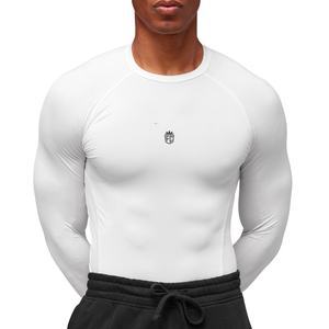 T-shirt à manches longues à compression en blanc pour homme, vêtements de sport, vêtements de sport et d'entraînement avec tissu extensible et respirant - Product Image 5