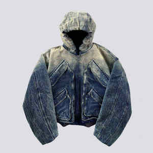 Chaqueta de hombre Nesta Sports Manufacturer, estilo vintage, oversize, tie-dye, gris oscuro, de alta calidad, con lavado ácido, gruesa, con cierre de cremallera. - Product Image 1