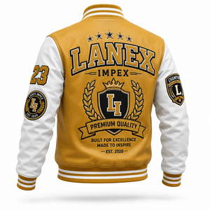 Custom Chenille Patches Winter Varsity <b>Jacket</b> <b>Men</b> Women PU Leather Sleeves Rib Knit Trim Zipper Closure Private Label Service - Product Image 3