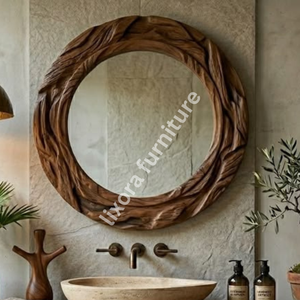 Meuble-lavabo de salle de bain de luxe en bois massif rustique fait main avec bord naturel, base artistique en forme de branche, console naturelle - Product Image 2