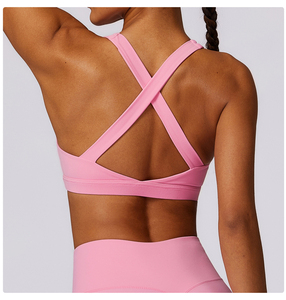Pink Scoop Neck Sports <b>Bra</b> Medium Support Yoga Activewear <b>Spaghetti</b> <b>Strap</b> Breathable Fitness Sports <b>Bra</b> For Girls - Product Image 2
