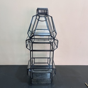 Lanterne en verre géométrique moderne avec cadre en métal, porte-bougie décoratif, lanterne de table pour la maison, mariage, décoration du Ramadan - Product Image 2