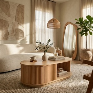 Modern Oval Wood Coffee Table With Open <b>Shelf</b> Storage Living Room Furniture Scandinavian Design Elegant Home Decor - Product Image 1