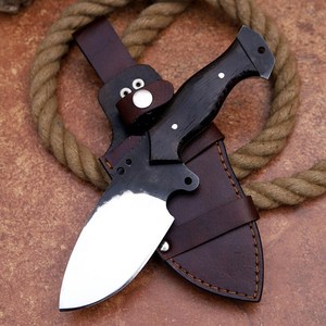 Cuchillo Skinner de Hoja Curva, Hoja de Acero al Carbono, Mango de Madera, Grosor de 0.6mm, Borde Biselado, Funda de Cuero - Product Image 6