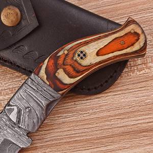 Cuchillo de caza plegable EDC de hoja recta de acero de Damasco hecho a mano con bloqueo de liner, personalizado para exteriores, OEM, marca privada, mango de madera - Product Image 2