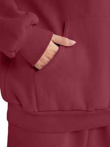 Conjunto de Dos Piezas para Mujer, Sudadera y Pantalones Deportivos, Color Rojo Vino, Felpa, Estilo Casual, Corte Holgado y Cómodo - Product Image 5