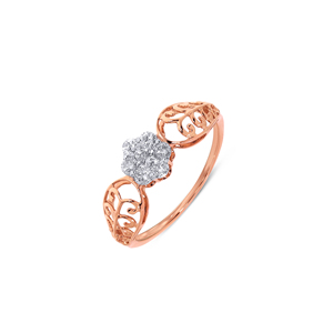 Anillo de compromiso delicado de oro rosa de 14 quilates con diamantes, engaste pavé de piedras redondas, banda de oro macizo para mujer, diseño en racimo - Product Image 1