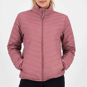 <b>Women's</b> Pink Stand Collar Quilted Puffer Jacket Full Sleeve Zip Up Casual Warm Winter <b>Coat</b> - Product Image 1