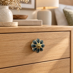 SHUBHAM Floral Kitchen Cabinet Knob Porcelain Drawer Pull Gold Blue Decorative Handle for <b>Wardrobe</b> Drawer - Product Image 5