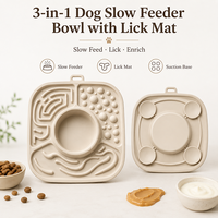 Bol de nourrissage lent 3-en-1 pour chien avec tapis à lécher et base à ventouse, bol en silicone pour animaux de compagnie pour aliments secs, aliments humides et friandises, distributeur interactif