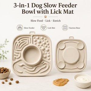 3-in-1 Dog Slow <strong>Feeder</strong> Bowl with Lick Mat and Suction Base Silicone Pet Bowl for Dry <strong>Food</strong> <strong>Wet</strong> <strong>Food</strong> and Treats Interactive <strong>Feeder</strong> - Product Image 1