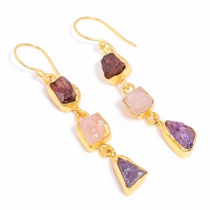 Brass Gemstone <b>Earring</b> Jewelry,Three Stone Neon Apatite, Blue Kyanite, Citrine Gemstone <b>Earring</b> Jewelry, 18k Gold Plated Jewelry - Product Image 3