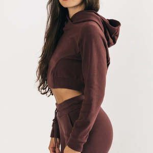 Hoodie court tendance, style actuel, faible MOQ, uni, à la mode, populaire, pour femmes - Product Image 2