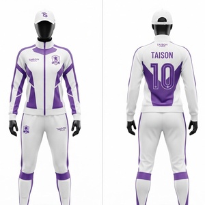 Unisex Soccer Training Tracksuit Premium 300g Polyester Tricot Fabric Hooded Solid Purple <b>White</b> Full Zip Jacket <b>Jogger</b> Pants - Product Image 1