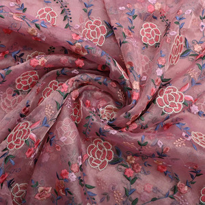 Tela de Georgette de Poliéster Bordada con Diseño Floral, Tela de Encaje Suave para Vestidos, Saris, Dupattas y Manualidades para Mujer - Product Image 4