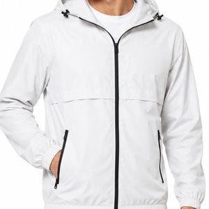 Veste coupe-vent classique pour homme, blanche, à capuche, fermeture éclair, décontractée, printemps, sportswear d'extérieur, légère - Product Image 2