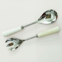 Ensemble de couverts de service de cuisine en céramique argentée mate blanche avec mini cuillère à manche, cuillère à soupe et fourchette à fruits, ensemble de service à salade Piker