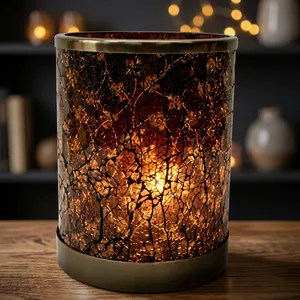 Cylinder votive Glass <b>Candle</b> With Cracked <b>Gold</b> Finish Heat Resistant Home Decoration - Product Image 4