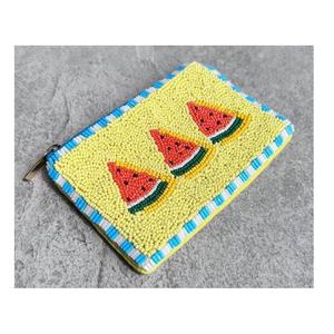 Porte-monnaie artisanal écologique perlé motif pastèque, mini sac de rangement multifonctionnel avec fermeture éclair pour espèces et cartes - Product Image 1