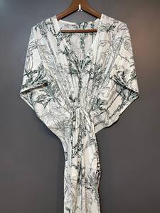 Nouveau Kaftan Indien Évasé à Col en V et Cordon de Serrage, Imprimé Animal, en Coton Doux, Longueur Intégrale, avec Dentelle, pour Plage et Demoiselle d'honneur, pour Femme - Product Image 3