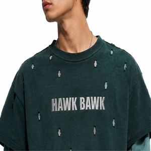 <b>Men</b> Premium Distressed <b>T</b> <b>Shirt</b> Layered Oversized Vintage Streetwear Style Crew Neck Relaxed Fit <b>Long</b> Sleeve Double Layer <b>Shirt</b> - Product Image 4
