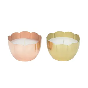 Pequeño portavelas con forma de flor, frasco metálico para velas, acabado en oro rosa y dorado, contenedor para velas para regalo, juego de 2. - Product Image 5