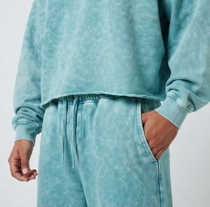 Men Acid Wash Oversize <b>Hoodie</b> Long Sleeve Pullover Lose Fit Drop Shoulder Drawstring Waist Wide Leg Pants <b>Hoodie</b> Tracksuit Men's - Product Image 4