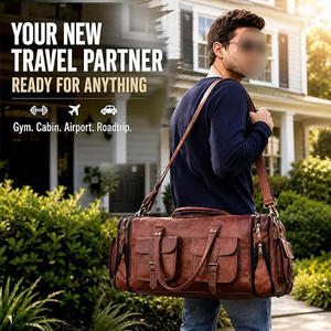 <b>Leather</b> Duffle Bag Weekender Genuine Cowhide Goatskin Travel <b>Holdall</b> Carry on Luggage 15inch Water Resistant Eco-Friendly - Product Image 4