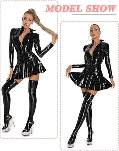 Combinaison en latex et cuir sexy pour femmes avec mini-jupe, ensemble de vêtements de club, costume fétiche, fournisseur OEM ODM - Product Image 3