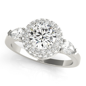 IGI Certified Round Lab Grown Diamond Double Halo Three <b>Stone</b> <b>Ring</b> <b>with</b> Pear Side Stones 10K 14K 18K Gold 925 935 <b>Silver</b> - Product Image 3