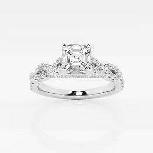 Anillo de compromiso/Bodas de lujo de oro de 14K para mujer con piedra principal de perla de joyería IGI/GIA de diamante cultivado en laboratorio Asscher - Product Image 6