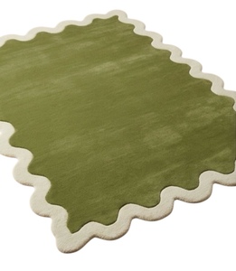 Modern Green Wool Eco-Friendly Medium Europe Style Square Area Rug Scallop <b>Edge</b> Non-Slip <b>Rubber</b> Backing for Living Room Home Use - Product Image 3