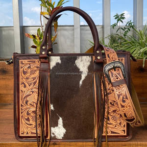 Bolsos de mano de cuero para mujer, bolso cruzado de hombro de piel de vaca con pelo occidental para mujer, monedero Floral personalizado de cuero genuino - Product Image 4