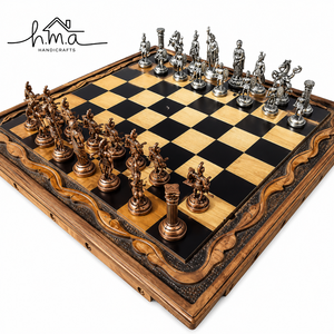 Luxury Gold Silver Brass Roman Greek <b>Chess</b> Set with Black Marble Square <b>Board</b> Handmade Royal Decorative Strategy Pieces - Product Image 5