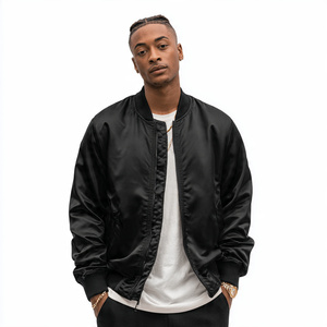 Blousons Bomber Homme à Fermeture Éclair avec Poches sur les Manches, Col Rond, Blouson Bomber en Satin, Blouson Bomber d'Hiver Imperméable pour Homme - Product Image 3