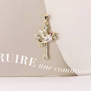 18K Gold Plated 925 Silver Lab Grown Diamond Cross Pendant <b>Ruby</b> Eye Bird OEM Custom Women's Luxury IGI Certified - Product Image 4