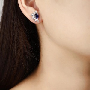 Luxury 925 <b>Silver</b> <b>Stud</b> Earrings With Blue Sapphire And Marquise Diamond Flower Design For Women Wedding Jewelry - Product Image 6