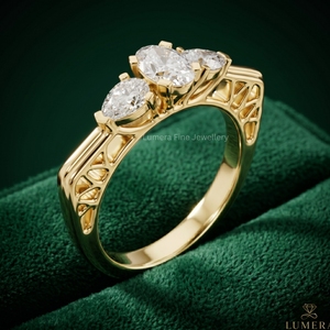 Oval Cut Lab Grown Diamond Luxury Engagement <b>Ring</b> 9K 10K 14K 18K Yellow Gold Pear Side <b>Stones</b> Wedding Gift Women IGI Certified - Product Image 4