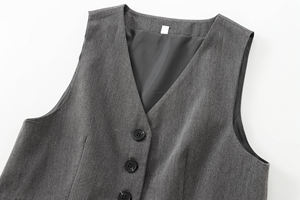 Gilet décontracté à col en V pour femme, motif rayé multicolore, 5 coloris, boutons, couleur unie, tendance - Product Image 2