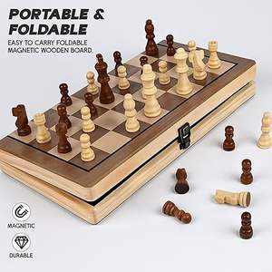 Jeu d'échecs magnétique en bois pour enfants et adultes, plateau compact pliable avec rangement intégré, surface anti-rayures, respectueux de l'environnement - Product Image 4