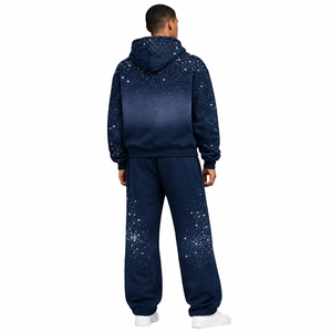 Conjuntos de Sudadera con Capucha y Pantalones Jogger de Lujo Azul Marino con Pedrería, Chándal de Forro Polar Oversize Estilo Urbano, Fabricante Mayorista OEM ODM de Marca Privada - Product Image 2