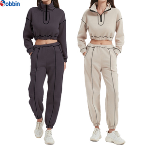 Conjunto Deportivo de 2 Piezas para Mujer, Sudadera de Cuello Alto y Pantalones Jogger, Ropa Casual de Otoño, Manga Larga, Color Sólido, Corte Holgado - Product Image 5