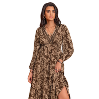 Robe longue florale à manches courtes coupe trapèze décontractée d'été pour femme, col carré, nouée devant, ajourée