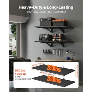 Heavy Duty 2-Tier Steel Wall Mounted Garage Shelving 1.64 X 4 ft with <b>Floating</b> Storage 19.68 X 48 Inch Per Shelf - Product Image 2