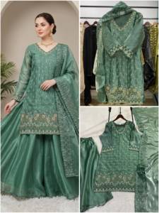 Ensemble Salwar Kurta Sharara en soie brodée Shivam Hub, longueur ras du sol, avec Dupatta et sequins, tenue ethnique pour femme, idéal pour les fêtes, mariages, Diwali, usage quotidien - Product Image 2