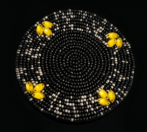 Black Yellow Beaded Coaster Handmade Round <b>Table</b> Decor Elegant Coffee Coaster Dining <b>Table</b> <b>Mat</b> Stylish Home Decoration Piece - Product Image 1